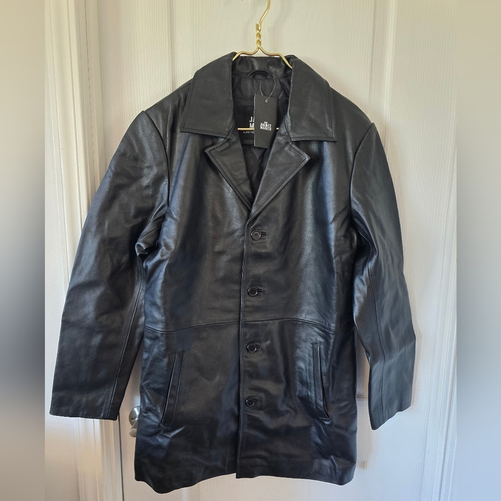 Black Leather Trench Coat‎ NWT Moto Minimalist Goth